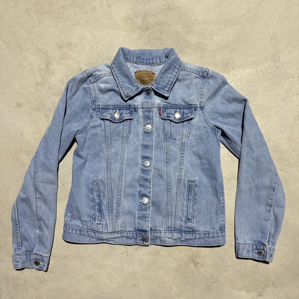 Levis Denim Trucker Jacket Youth Girls 13-15 Yrs Old SZ XL Blue Jean Button Up